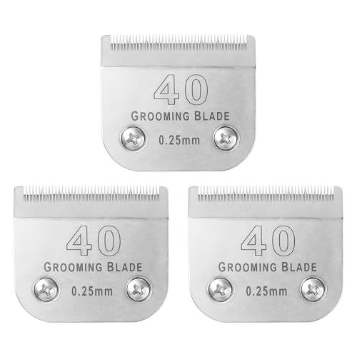 MEMIRY Abnehmbare Hundepflegeklingen, Größe 40, kompatibel mit Andis, Oster A5, Wahl KM10 Serie, Schnittlänge 0,25 mm, Silber (40# 0,25 mm, 3 Stück) von MEMIRY