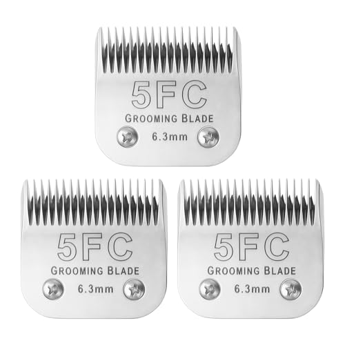 MEMIRY Abnehmbare Hundepflegeklingen, Größe 5FC, kompatibel mit Andis, Oster A5, Wahl KM10 Serie, Schnittlänge 6,3 mm, Silber (5FC 6,3 mm, 3 Stück) von MEMIRY