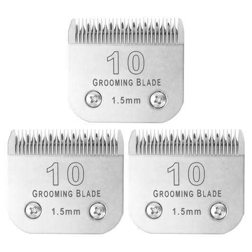 MEMIRY Abnehmbare Hundepflegeklingen, kompatibel mit Andis, Oster A5, Wahl KM10 Serie, Schnittlänge 1,5 mm, Silber (10# 1,5 mm, 3 Stück) von MEMIRY