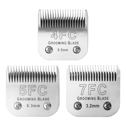 MEMIRY Größe 4FC + 5FC + 7FC, abnehmbare Hundepflegeklingen, kompatibel mit Andis, Oster A5, Wahl KM10 Serie, Schnittlänge 3,2–9,5 mm, Silber von MEMIRY
