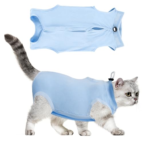 MEMOFYND 1-teiliger Blauer Katzenpflegeanzug, Blauer Katzenoverall, Katzen-Erholungsanzug, Anti-Leck-Pyjama, geeignet für Operationen und Medikamente, ideal für Kätzchen. von MEMOFYND