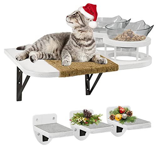 Katzenhängematte Katzenwandregale mit 3 Stufen, Katzenregale und Sitzstangen mit 2 Katzenfutterregal, Katzentreppe mit Plüsch überzogen, Geschenk für Katze Katzenhängematte Katzenwandregale mit 3 Stufen, Katzenregale und Sitzstangen mit 2 Katzenfutterregal, Katzentreppe mit Plüsch überzogen, Geschenk für Katze von MEMOORIAL