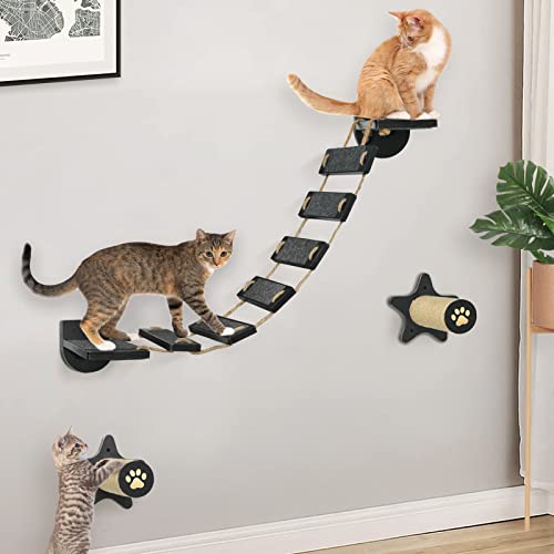 Katzenwandregale Katzenbrücke mit 2 Stufen, Katzenwandmöbel und Katzenkletterstufe für DIY Katzenautobahn und Katzenwand, Katzenregale und Sitzstangen für Wand, am Kratzbaum Katzenwandregal für Innen… von MEMOORIAL