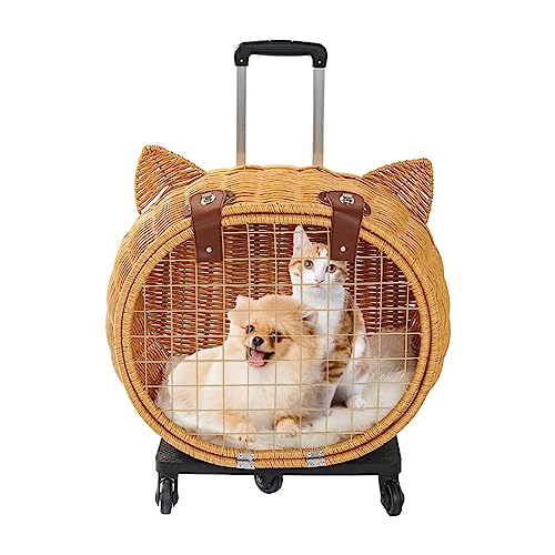 Hunderucksack mit Trolley, Bamboo Reisetasche für Haustiere, Leichte Katzen Transportboxen bis 13 kg, Super Belüftetes Design für Reisen Spaziergänge Camping von MENAYODA