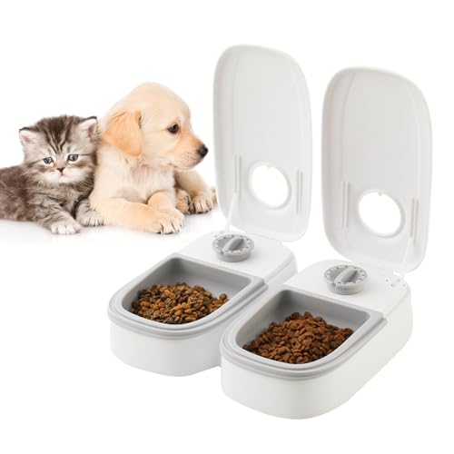 MENAYODA Automatischer Futterspender für Haustier, 2 Mahlzeiten Automatischer Katzen Futterspender mit 48-Stunden-Timer, Trocken- und Nassfutterspenderfür Hunde und Katzen (700ml) von MENAYODA