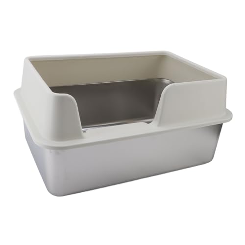 MENDUNER Edelstahl Katzenklo, 50X35x25 Katzenklo Edelstahl,Stainless Steel Litter Box, Spritzwassergeschütztes Großes, Offenes Hochrand Abfallbecken MIT Schaufel (Großes Weiß) von MENDUNER