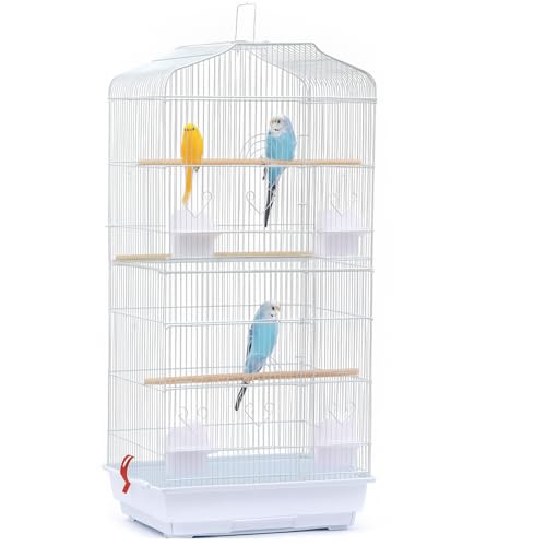 Großer Vogelkäfig für Wellensittiche, Schwarz, Metall,Vogelkäfig wellensittich,Voliere,Vogelvoliere (Weiß) von MENGDA