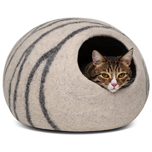 MEOWFIA Katzenbett Höhle – Umweltfreundliche Betten aus 100% Merinowolle für Katzen und Kätzchen (L, Hellgrau) von MEOWFIA