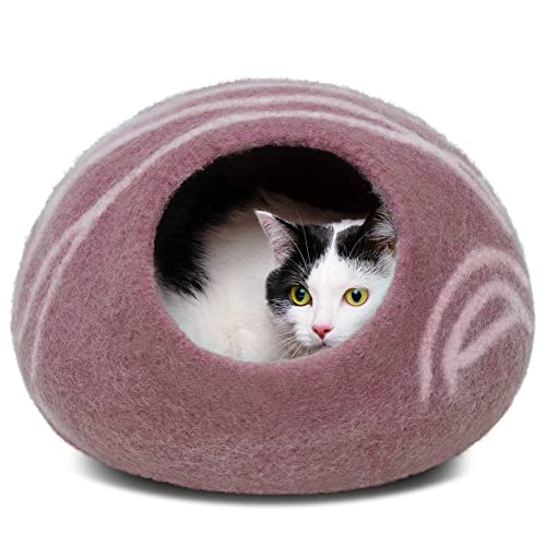 MEOWFIA Katzenbett Höhle – Umweltfreundliche Betten aus 100% Merinowolle für Katzen und Kätzchen (L, Roségold) von MEOWFIA