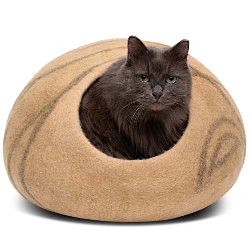 MEOWFIA Katzenbett Höhle – Umweltfreundliche Betten aus 100% Merinowolle für Katzen und Kätzchen (M, Beige) von MEOWFIA