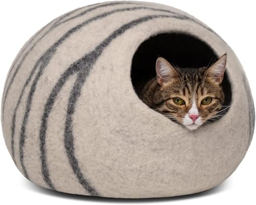 MEOWFIA Katzenbett Höhle – Umweltfreundliche Betten aus 100% Merinowolle für Katzen und Kätzchen (M, Hellgrau) von MEOWFIA