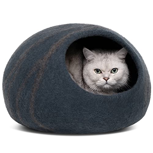MEOWFIA Katzenbett Höhle – Umweltfreundliche Betten aus 100% Merinowolle für Katzen und Kätzchen (L, Schiefergrau) von MEOWFIA