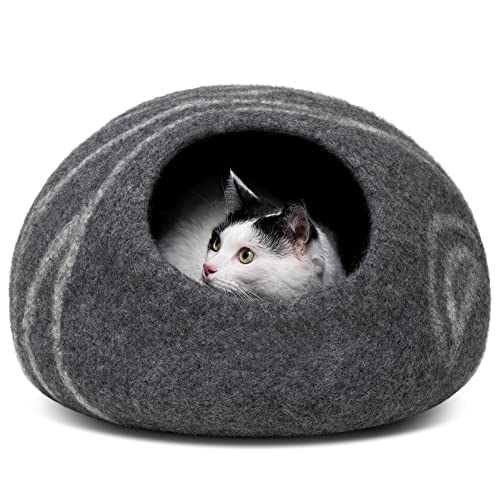 MEOWFIA Katzenbett Höhle – Umweltfreundliche Betten aus 100% Merinowolle für Katzen und Kätzchen (M, Dunkelgrau) von MEOWFIA