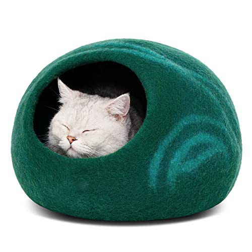 MEOWFIA Katzenbett Höhle – Umweltfreundliche Betten aus 100% Merinowolle für Katzen und Kätzchen (M, Smaragdgrün) von MEOWFIA
