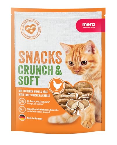 MERA Crunch & Soft mit Huhn & Käse, 200g köstliche Katzen Leckerlies, nahrhafter Katzensnack voller Vitamine und Mineralien, Knuspersnack mit cremiger Füllung von MERA