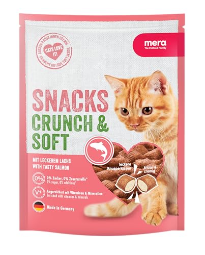 MERA Crunch & Soft mit Lachs, 200g köstliche Katzen Leckerlies, nahrhafter Katzensnack voller Vitamine und Mineralien, krosse Kissen mit cremiger Füllung von MERA