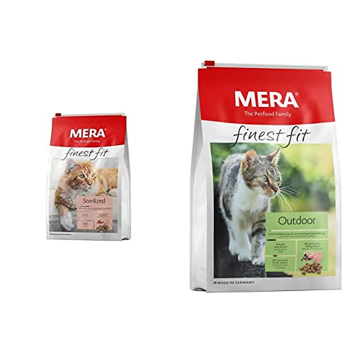 MERA Finest fit Sterilized, für sterilisierte oder kastrierte Katzen, Trockenfutter aus frischem Geflügel und Reis, ohne Zucker (4kg) & MERA Finest fit Outdoor, für aktive Katzen, Trockenfutter (4kg) von MERA The Petfood Family