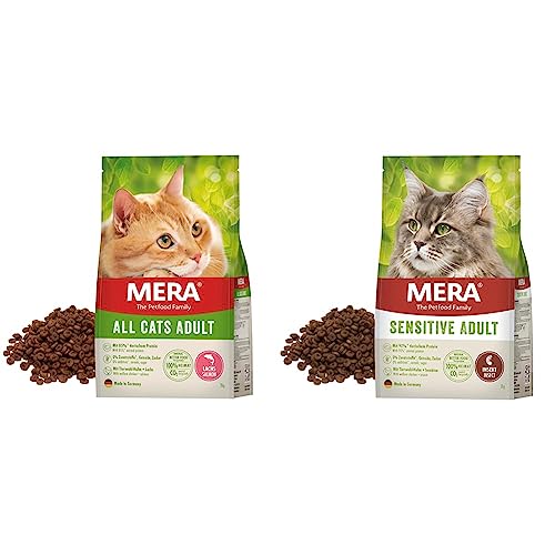 MERA Cats All Cats Adult Lachs - Trockenfutter für ausgewachsene Katzen - getreidefrei & nachhaltig - Katzentrockenfutter mit hohem Fleischanteil, 10 kg & Cats Sensitive Adult Insect von MERA