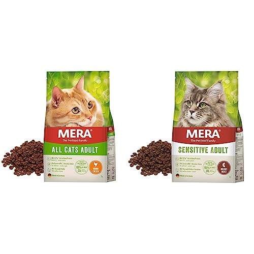 MERA Cats All Cats Huhn, Trockenfutter für ausgewachsene Katzen & Cats Sensitive Adult Insect, Trockenfutter für Sensible Katzen von MERA