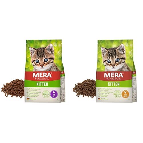 MERA Cats Kitten Ente - Trockenfutter für heranwachsende Katzen - 2 kg & Cats Kitten Huhn - Trockenfutter für heranwachsende Katzen - Katzentrockenfutter mit hohem Fleischanteil - 2 kg von MERA