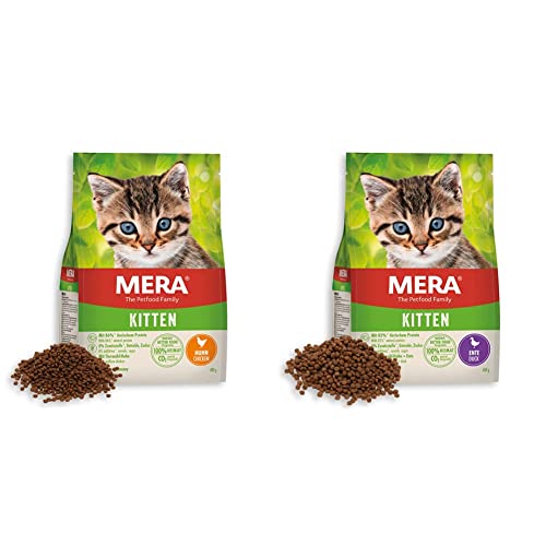 MERA Cats Kitten Huhn, Trockenfutter für heranwachsende Katzen und Kätzchen, getreidefrei & nachhaltig, mit hohem Fleischanteil, 10kg & Cats Kitten Ente, Trockenfutter, getreidefrei & nachhaltig, 2 kg von MERA