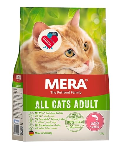 MERA Cats Lachs Vorteilspack (2,2kg), getreidefrei, Katzenfutter trocken für ausgewachsene Katzen, mit hohem Fleischanteil von MERA