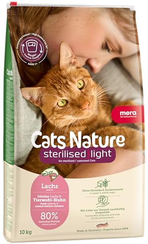 MERA Cats Nature Sterilised/Light Lachs Katzenfutter Trocken 10kg für sterilisierte/kastrierte Katzen | Getreidefrei & zuckerfrei | fettarmes Katzen Trockenfutter hoher Fleischanteil von MERA