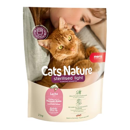 MERA Cats Nature Sterilised/Light Lachs Katzenfutter Trocken 2kg für sterilisierte/kastrierte Katzen | Getreidefrei & zuckerfrei | fettarmes Katzen Trockenfutter hoher Fleischanteil von MERA
