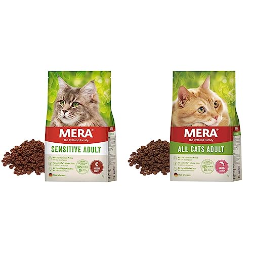 MERA Cats Sensitive Adult Insect, Trockenfutter für Sensible Katzen & Cats All Cats Lachs, Trockenfutter für ausgewachsene Katzen von MERA