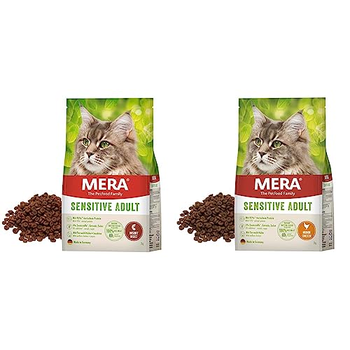 MERA Cats Sensitive Adult Insect, Trockenfutter für Sensible Katzen & Cats Sensitive Adult Huhn, Trockenfutter für Sensible Katzen von MERA