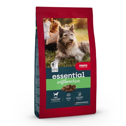 MERA essential Soft Brocken, Hundefutter trocken für alle Hunderassen, Trockenfutter mit Geflügel Protein, gesundes Futter mit Omega-3 und Omega-6, Kroketten halbfeucht (12,5 kg) - Packaging may vary von MERA