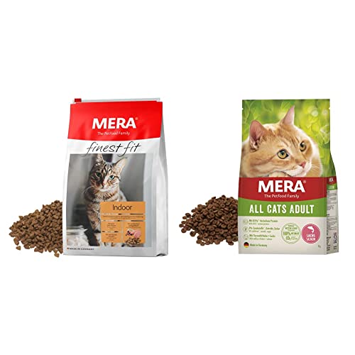 MERA Finest fit Indoor, Katzenfutter trocken für aktive Katzen (4 kg) & MERA Cats All Cats Lachs, Trockenfutter für ausgewachsene Katzen, 2 kg von MERA