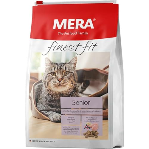 MERA Finest fit Senior 8+, Katzenfutter trocken für ältere Katzen ab 8 Jahren, Trockenfutter aus frischem Geflügel und Reis, gesundes Futter mit Glucosamin, ohne Zucker (400 g) von MERA