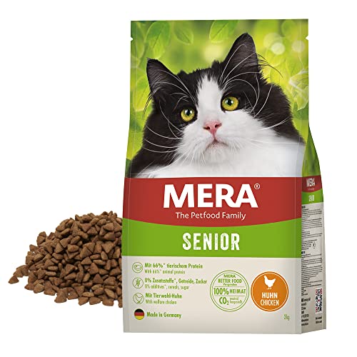 MERA Cats Senior Huhn, Trockenfutter für Sensible Katzen, getreidefrei & nachhaltig, Katzentrockenfutter mit hohem Fleischanteil, 2 kg von MERA
