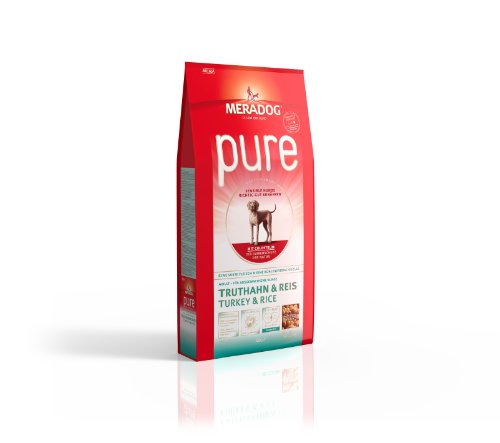 MERA PURE Adult Trockenfutter, Hundefutter ohne glutenhaltige Zutaten für sensible Hunde mit Truthahn und Reis, 12,5 Kg von MERA