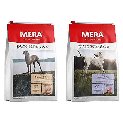 MERA Pure Sensitive Adult Truthahn und Reis Hundefutter – Trockenfutter für die tägliche Ernährung nahrungssensibler Hunde & Pure Sensitive Adult Lamm und Reis Hundefutter von MERA