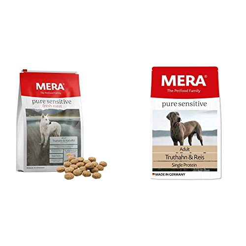MERA Pure Sensitive Fresh Meat Truthahn & Kartoffeln, Hundefutter trocken mit viel Fleisch, getreidefrei (12,5kg) & Pure Sensitive Truthahn & Reis, Hundefutter trocken, aus Truthahn und Reis (12,5kg) von MERA