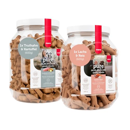 MERA Pure Sensitive Goody Snack Lachs und Reis + Truthahn und Kartoffel (je 600g), gesunde Hunde Leckerlis für Sensible Hunde | Hundeleckerli getreidefrei fürs Training | Dog Treats von MERA