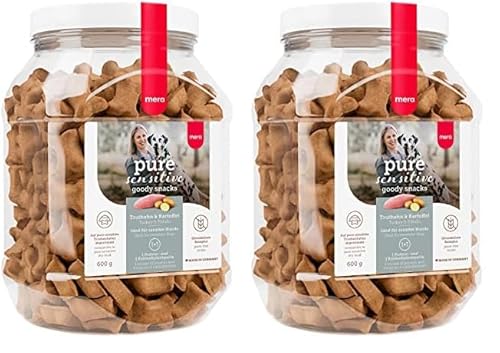 MERA Pure Sensitive Goody Snack Truthahn und Kartoffel (600g), gesunde Leckerlis für Sensible Hunde, Hundesnack glutenfrei für Training und Belohnung (Packung mit 2) von MERA