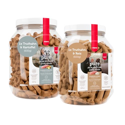 MERA Pure Sensitive Goody Snack Truthahn & Reis + Truthahn & Kartoffel (je 600g), gesunde Hunde Leckerlis für Sensible Hunde | Hundeleckerli getreidefrei fürs Training | Dog Treats von MERA