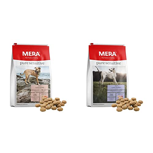 MERA Pure Sensitive Lachs & Reis, Trockenfutter aus Lachs und Reis (4 kg) & Pure Sensitive Lamm & Reis, Hundefutter trocken für Sensible Hunde, Futter für ausgewachsenen Hund (4 kg) von MERA