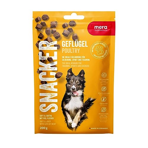 MERA Snacker Geflügel (1 x 200g), getreidefrei, softe Hundeleckerli für Training oder als Snack, herzhafte fleischige Leckerlies für alle Hunde von MERA