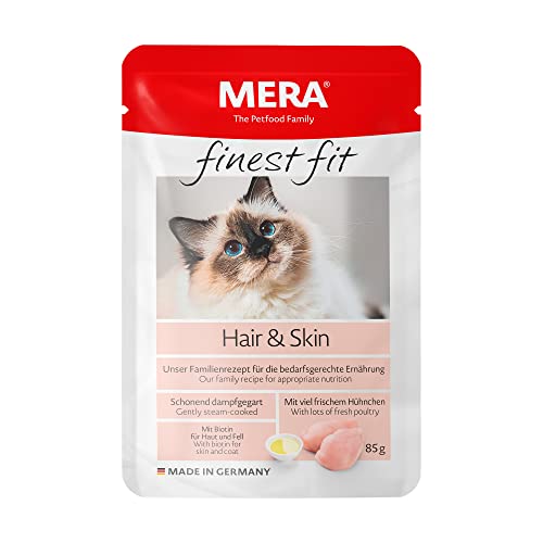 MERA finest fit Hair & Skin Nassfutter – Katzennassfutter für anspruchsvolle Katzen mit Haut- und Fellproblemen – Getreidefreies Katzenfutter mit viel frischem Hühnchen – 12 x 85 g von MERA