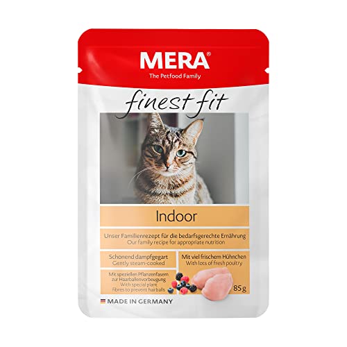 MERA fit Indoor, Katzenfutter nass für aktive Katzen, Nassfutter aus frischem Geflügel, gesundes Futter für Hauskatzen, getreidefrei (12 x 85g) von MERA