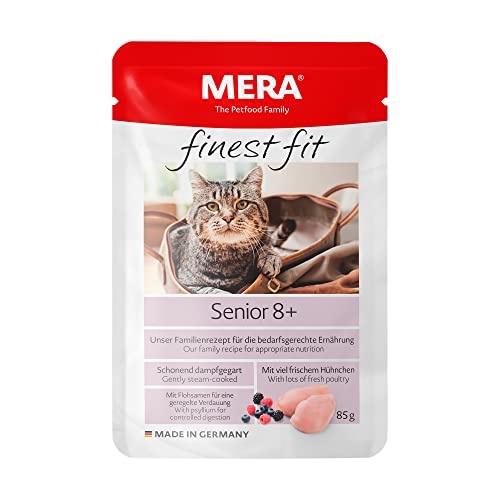 MERA finest fit Senior 8+, Katzenfutter nass für ältere Katzen ab 8 Jahren, Nassfutter aus frischem Geflügel, gesundes Futter mit Glucosamin, getreidefrei (12 x 85g) von MERA