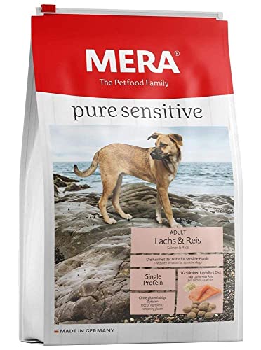 MERA pure sensitive Lachs & Reis, Hundefutter trocken für sensible Hunde, Trockenfutter aus Lachs und Reis, Futter für ausgewachsenen Hund, ohne Weizen und Zucker (1 kg) von MERA