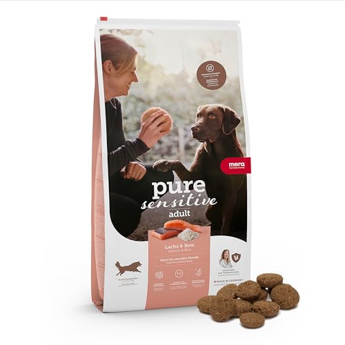 MERA pure sensitive Lachs & Reis, Hundefutter trocken für sensible Hunde, Trockenfutter aus Lachs und Reis, Futter für ausgewachsenen Hund, ohne Weizen und Zucker (1 kg) von MERA