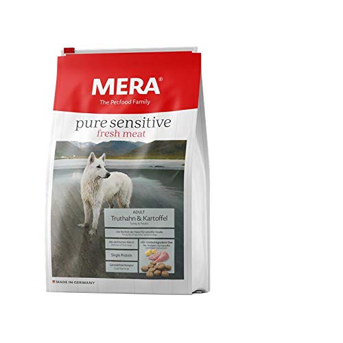 MERA pure sensitive fresh meat Adult Truthahn und Kartoffel Hundefutter – Trockenfutter für Hunde mit einer Rezeptur ohne Getreide und 25% Frischfleisch von MERA