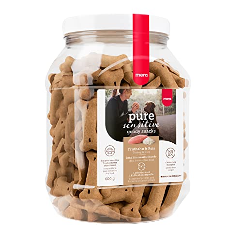 MERA pure sensitive Goody Snack, gesunde Leckerlis für sensible Hunde, Hundeleckerli aus Truthahn und Reis, Hundesnack glutenfrei zum Training (600 g) von MERA