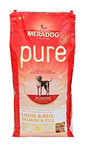MERADOG PURE Adult Trockenfutter I Hundefutter ohne glutenhaltige Zutaten für sensible Hunde mit Lachs und Reis I 12,5 Kg von MERA